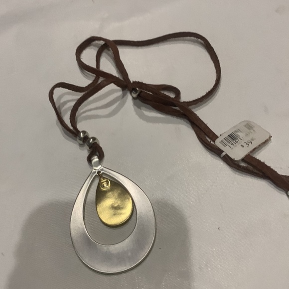 New LUCKY BRAND Two-Tone Cognac Leather Pendant Necklace - Picture 5 of 5